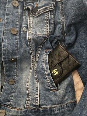 Authentic CHANEL Matelasse Quilted Classic Flap Key Card Holder Wallet Set